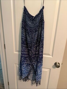 Volcom Blue Printed Strapless Maxi Dress